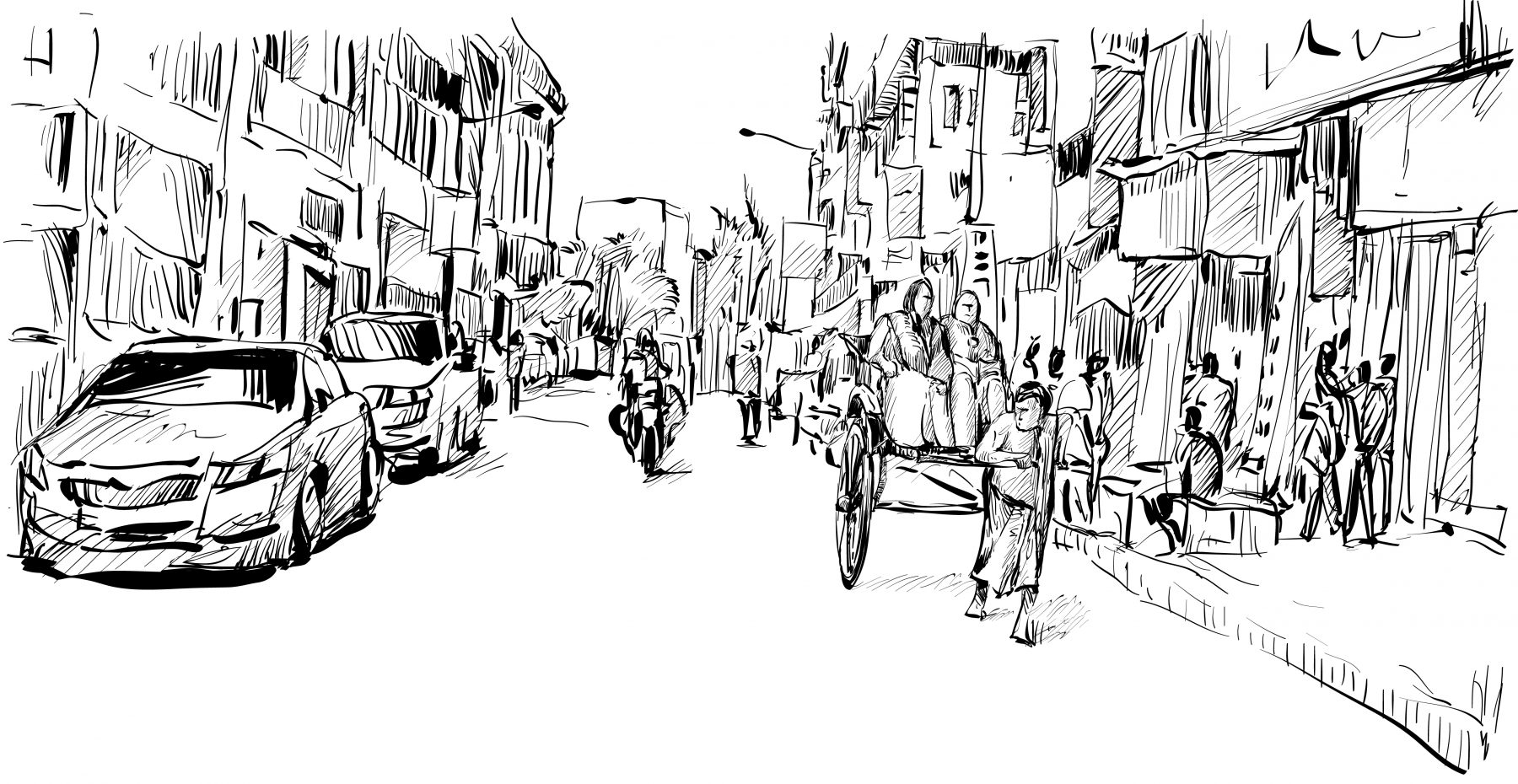 Rickshaw, India, Sketch, Trishaw
