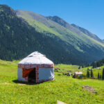 Beautiful,Mountain,Landscape,With,The,White,Yurt,,Decorated,With,A